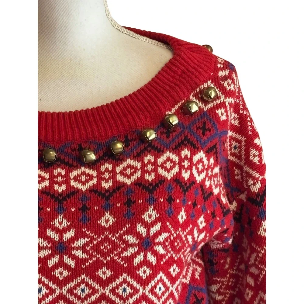 BDG Urban Outfitters Red Fair Isle Cropped Sweater Bells Holiday Small